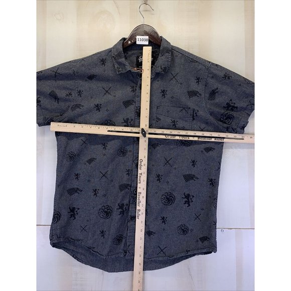 Game Of Thornes HBO 2019 Mens Charcoal Grey All Over Print Short Sleeve Oxford - Picture 3 of 5